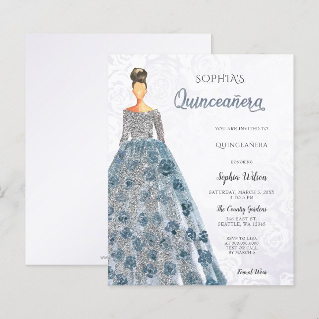Budget Blue Sparkle Dress Quinceanera (Voorkant / Achterkant)