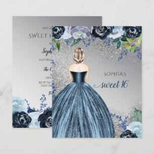 Budget Blue Sparkle Dress Sweet 16 Uitnodiging