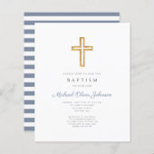 Budget Blue Stripes Cross Religious Boy Baptisme (Voorkant / Achterkant)