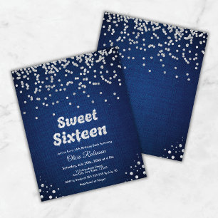 Budget Blue Sweet Sixteen 16e verjaardag uitnodigi