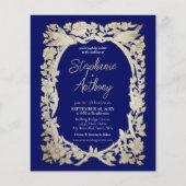 Budget Blue Tan Border Floral Bird Bruiloft (Voorkant)