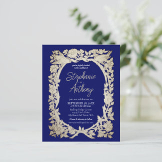 Budget Blue Tan Border Floral Bird Bruiloft