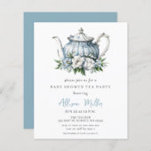 Budget Blue Tea Party Boy Baby shower Uitnodigen (Voorkant / Achterkant)