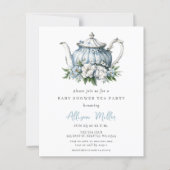 Budget Blue Tea Party Boy Baby shower Uitnodigen (Voorkant)