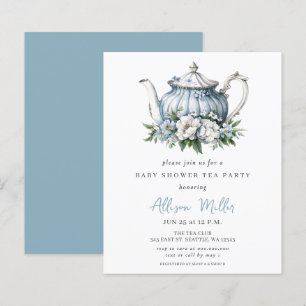 Budget Blue Tea Party Boy Baby shower Uitnodigen
