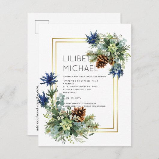 BUDGET Blue Thistle Eucalyptus Weddenschap Wonderl Briefkaart (Voorkant / Achterkant)