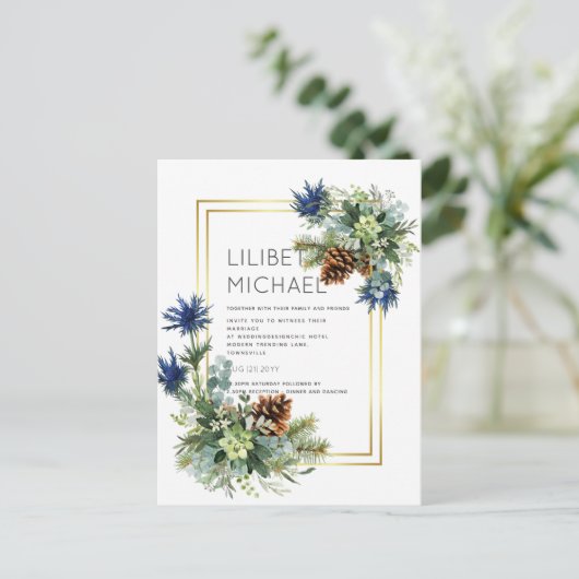 BUDGET Blue Thistle Eucalyptus Weddenschap Wonderl Briefkaart (Staand voorkant)
