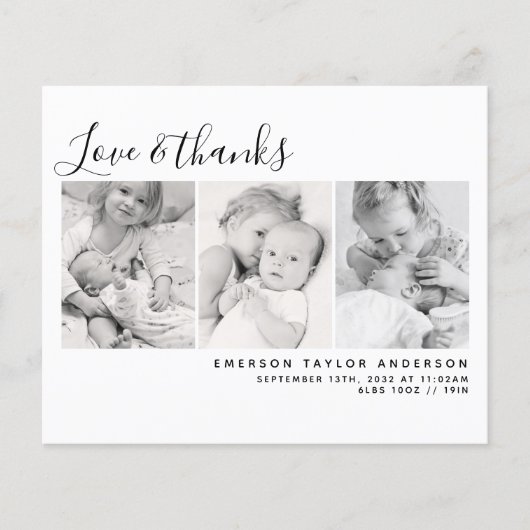 BUDGET Blue Three Photos New Baby Dank je kaart (Voorkant)