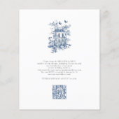 Budget Blue Toile De Jouy QR Code Bruiloft Uitnodi (Achterkant)