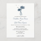 Budget Blue Tropical Palm Tree Wedding Invitations (Voorkant)