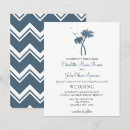Budget Blue Tropical Palm Tree Wedding Invitations