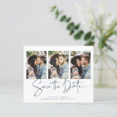 Budget Blue Typography Wedding Save the Date (Staand voorkant)