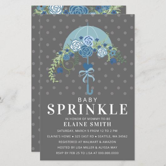 Budget Blue Umbrella Boy Baby shower Invitation (Voorkant / Achterkant)