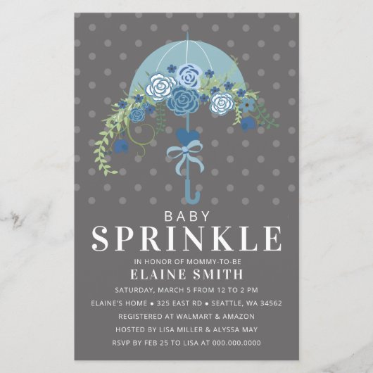 Budget Blue Umbrella Boy Baby shower Invitation (Voorkant)