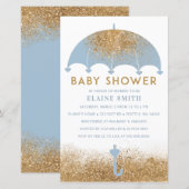 Budget Blue Umbrella Boy Baby shower Invitation (Voorkant / Achterkant)