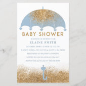 Budget Blue Umbrella Boy Baby shower Invitation (Voorkant)