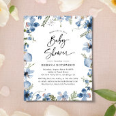 Budget Blue Violet Floral Baby shower Uitnodiging