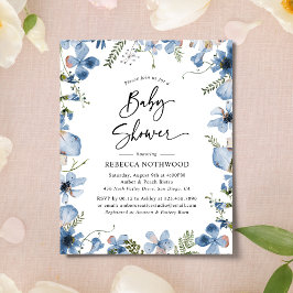 Budget Blue Violet Floral Baby shower Uitnodiging