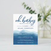 Budget Blue Waterverf Baby Boy Shower Uitnodiging (Staand voorkant)
