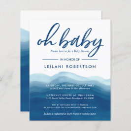 Budget Blue Waterverf Baby Boy Shower Uitnodiging