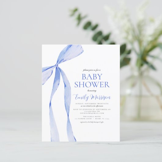 Budget Blue Waterverf Bow Boy Baby shower (Staand voorkant)