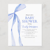 Budget Blue Waterverf Bow Boy Baby shower Flyer (Voorkant)