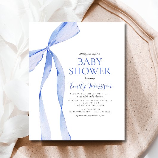 Budget Blue Waterverf Bow Boy Baby shower Flyer