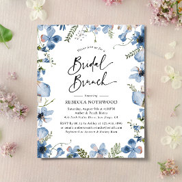Budget Blue Waterverf Bridal Brunch Uitnodiging