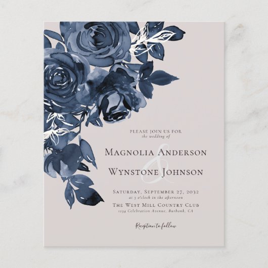 Budget Blue Waterverf Floral Weddenschap (Voorkant)