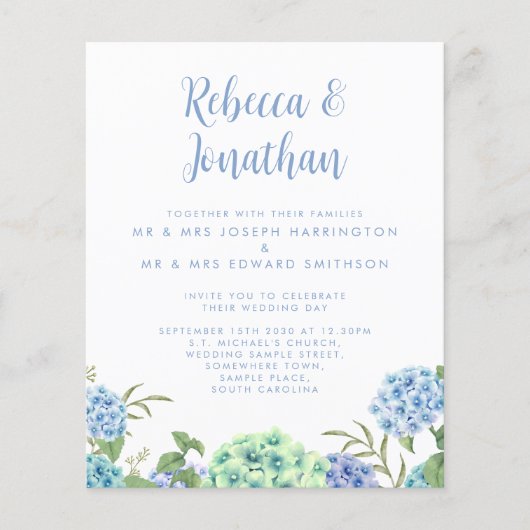 Budget Blue Waterverf Floral Weddenschap (Voorkant)