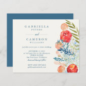 Budget Blue Waterverf Florals Boho Wedding Invite (Voorkant / Achterkant)