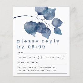 Budget Blue Waterverf Foliage Wedding RSVP