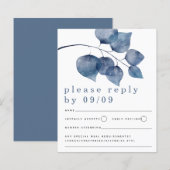 Budget Blue Waterverf Foliage Wedding RSVP (Voorkant / Achterkant)