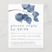 Budget Blue Waterverf Foliage Wedding RSVP (Voorkant)