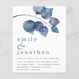 Budget Blue Waterverf Foliage Weduwen Uitnodiging