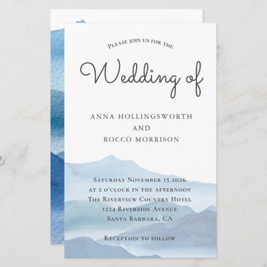 Budget Blue Waterverf Mountain Wedding (Voorkant / Achterkant)