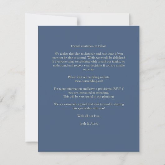 Budget Blue Wedding Photo Wimshical Script (Achterkant)