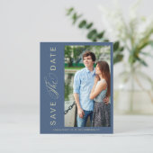 Budget Blue Wedding Photo Wimshical Script  (Staand voorkant)