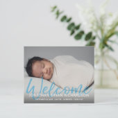 Budget Blue Welcome 1 Foto Baby Aankondiging (Staand voorkant)