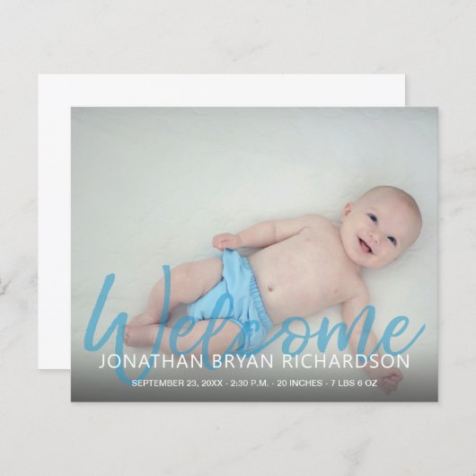 Budget Blue Welcome Multi Photo Baby Aankondiging (Voorkant / Achterkant)
