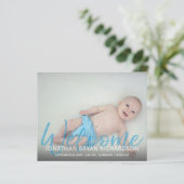 Budget Blue Welcome Multi Photo Baby Aankondiging (Staand voorkant)