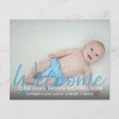 Budget Blue Welcome Multi Photo Baby Aankondiging (Voorkant)