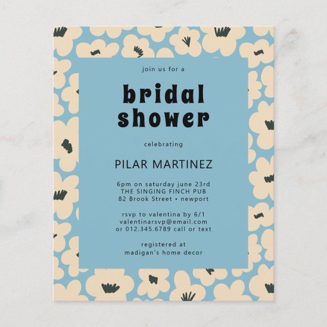 Budget Blue White Floral Bridal Shower (Voorkant)