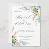 Budget Blue & White Floral Elegant Wedding Kaart (Voorkant)