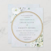 Budget Blue White Floral Wedding Invitation (Voorkant / Achterkant)