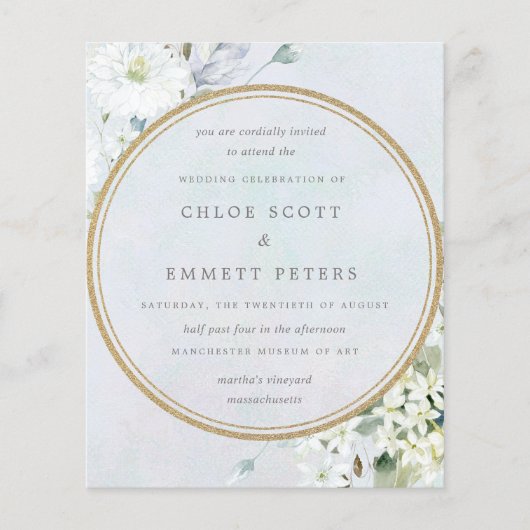 Budget Blue White Floral Wedding Invitation (Voorkant)