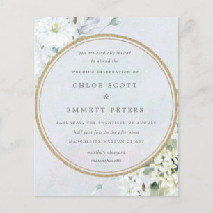 Budget Blue White Floral Wedding Invitation