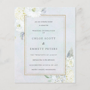 Budget Blue White Floral Wedding Invitation