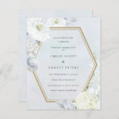 Budget Blue White Floral Wedding Invitation (Voorkant / Achterkant)