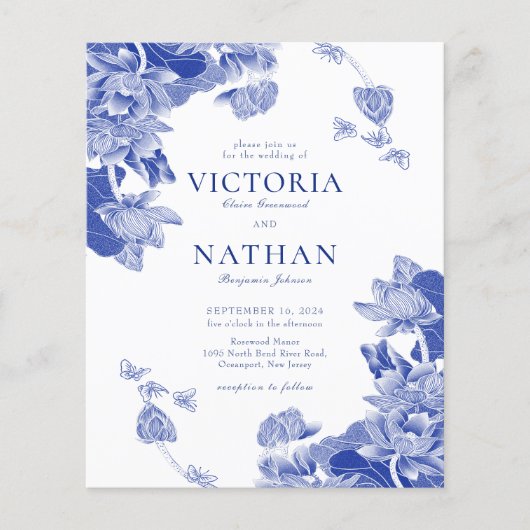 Budget Blue White Flower Chinoiserie Chic Wedding (Voorkant)